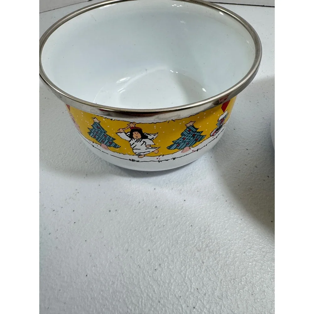 VTG 5*Christmas Enamel Nesting Bowls Set Santa Snowman Reindeer Bear‎ collection